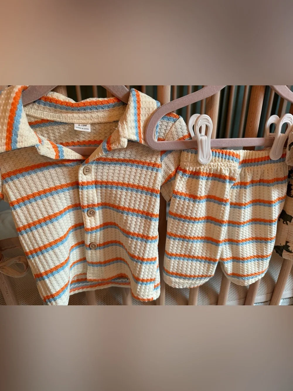 Baby Cream Dinosaur and Striped Matching Tops and Shorts Set